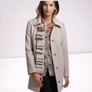 J.Crew Womens Ruffle Front 100% Wool Coat Size Pale Gray Long Sleeve